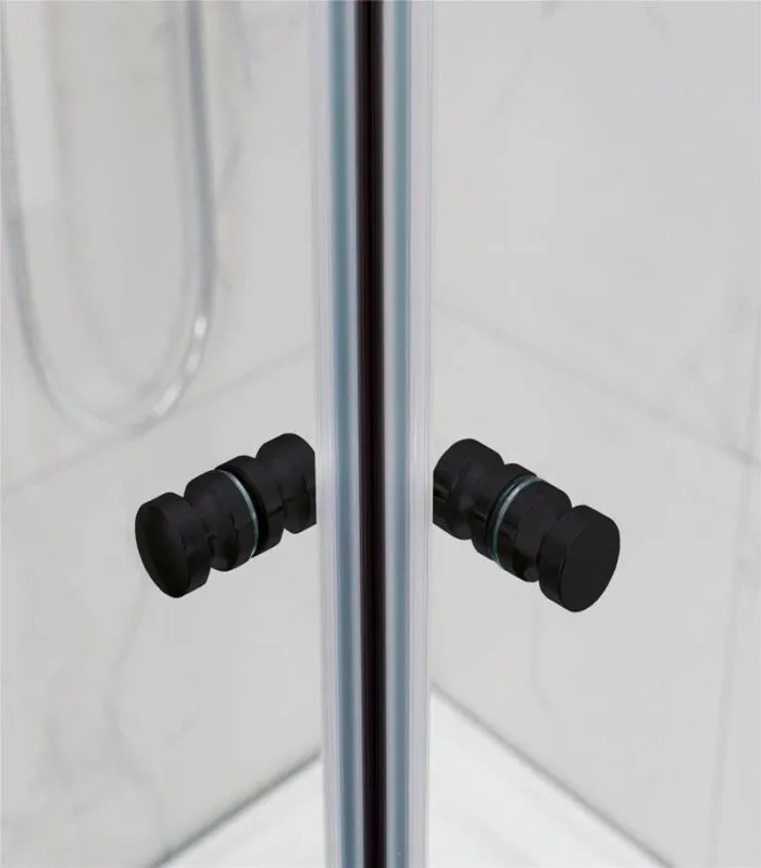 Square Semi-Frameless Sliding Door Shower Screen with Centre Opening – Matt Black Fittings Handles