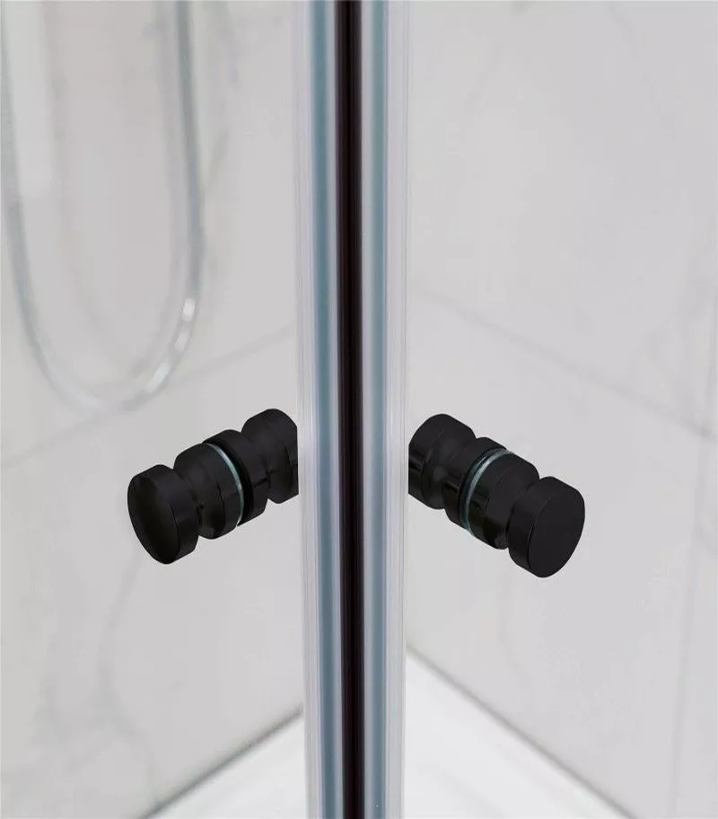 Square Semi-Frameless Sliding Door Shower Screen with Centre Opening – Matt Black Fittings Handles