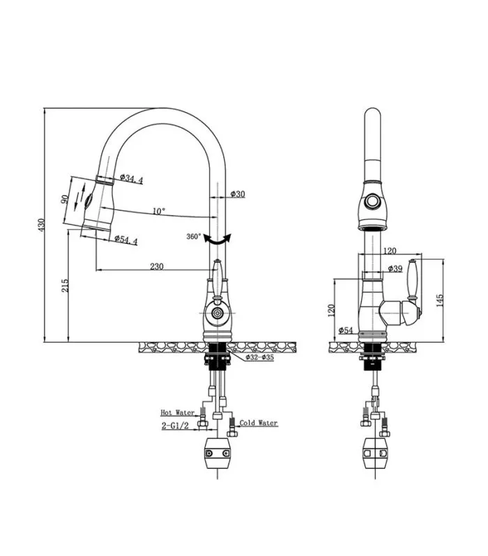 Lucid Vintage Pull-Out Goosenck Sink Mixer - Specification