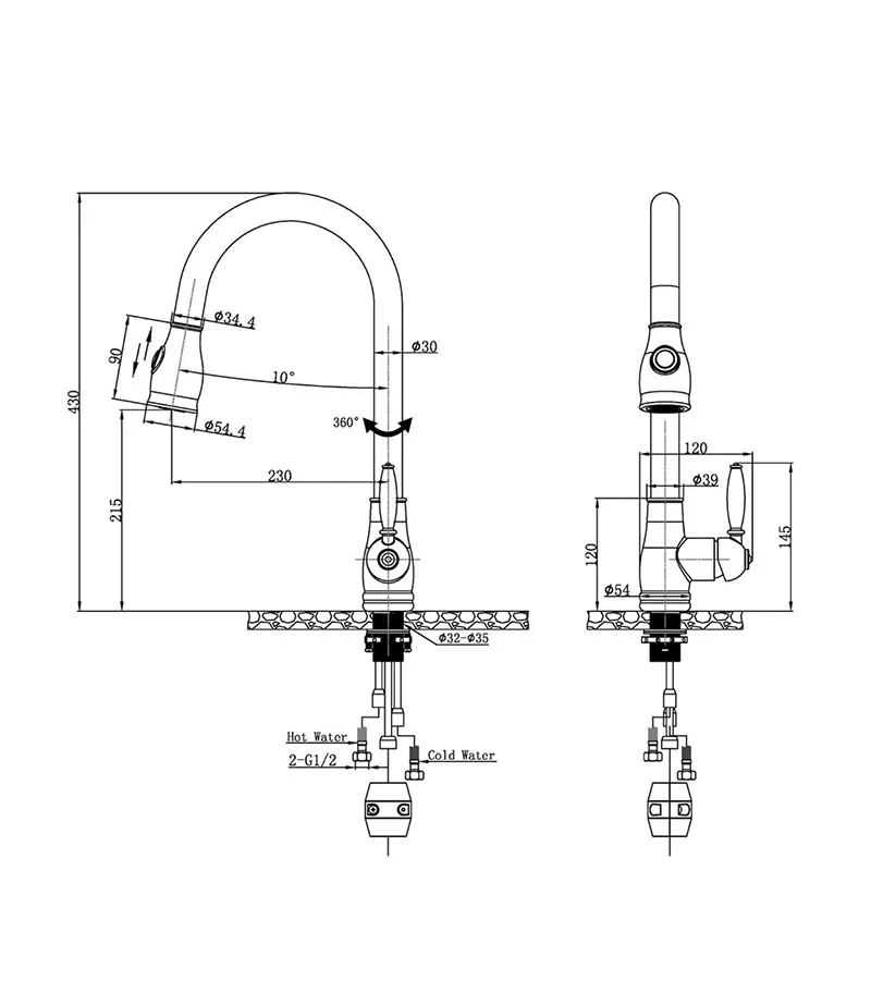 Lucid Vintage Pull-Out Goosenck Sink Mixer - Specification