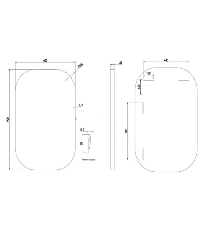 Aqua 600x900mm Aluminum Frame Rectangle Hanging Mirror - Specification
