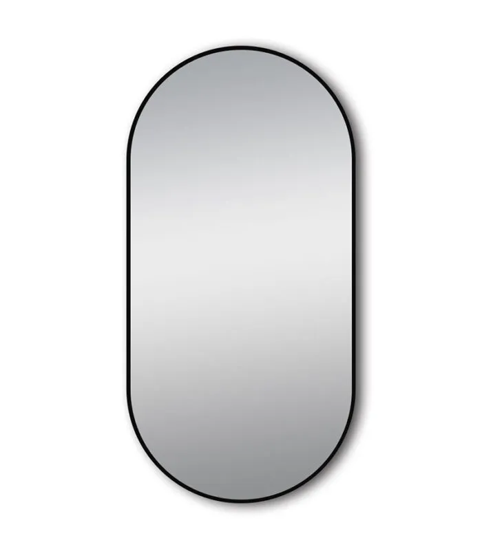 Aqua Aluminum Frame Oval Hanging Mirror - Matte Black | Without Background