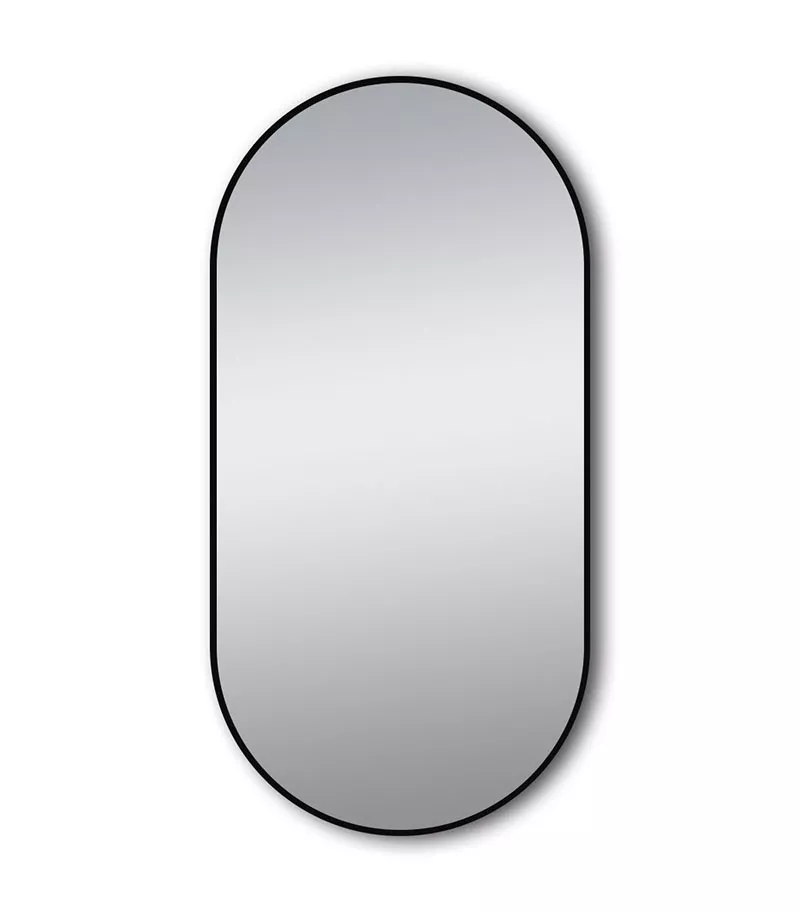 Aqua Aluminum Frame Oval Hanging Mirror - Matte Black | Without Background