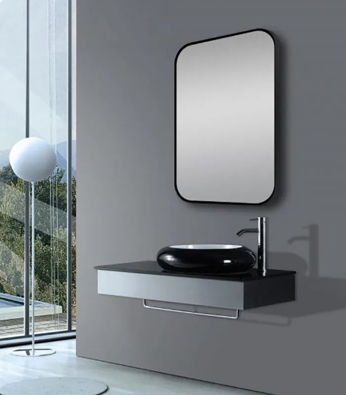 Aqua Aluminum Frame Rectangle Hanging Mirror - Matte Black | With Background