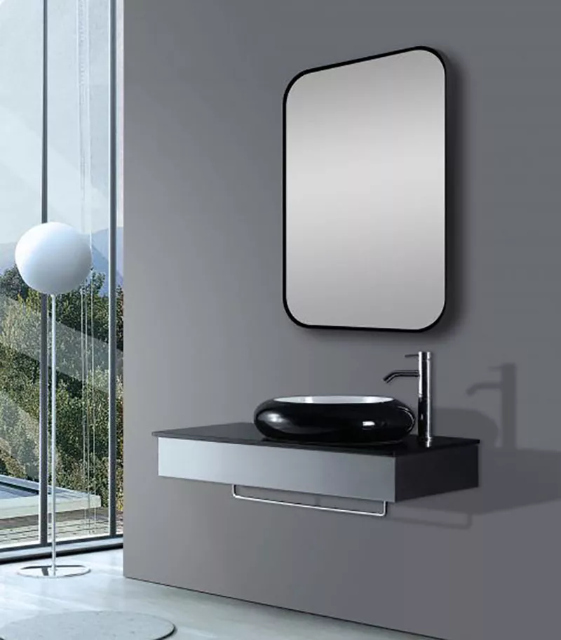 Aqua Aluminum Frame Rectangle Hanging Mirror - Matte Black | With Background