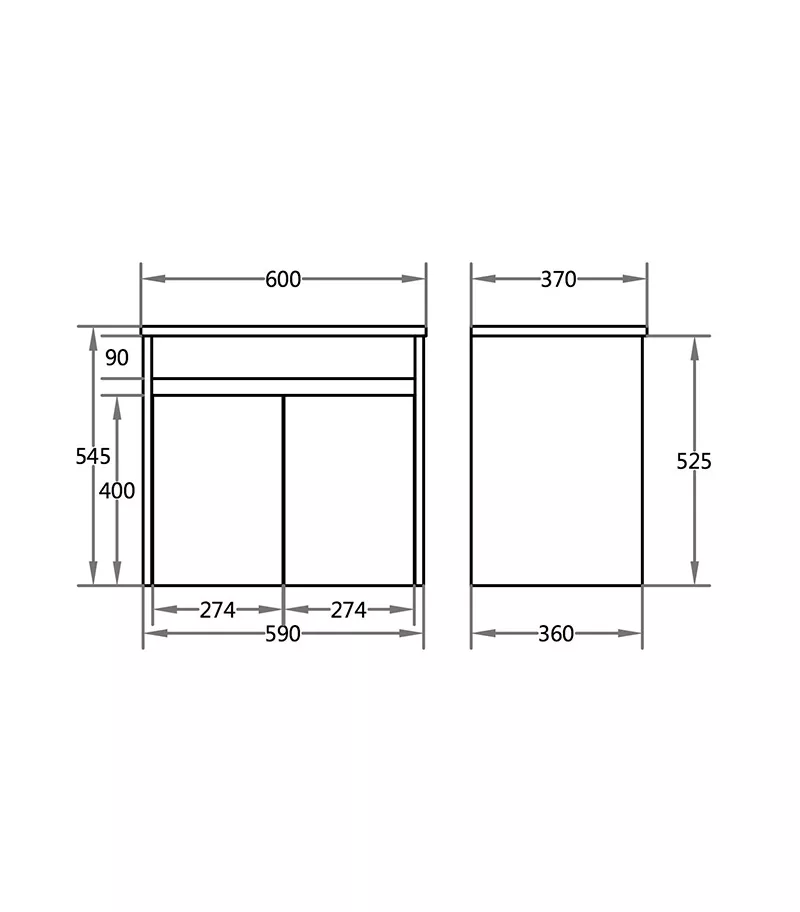 600mm x 365mm x 545mm Bexley Narrow Ceramic Top PVC Wall Hung Vanity