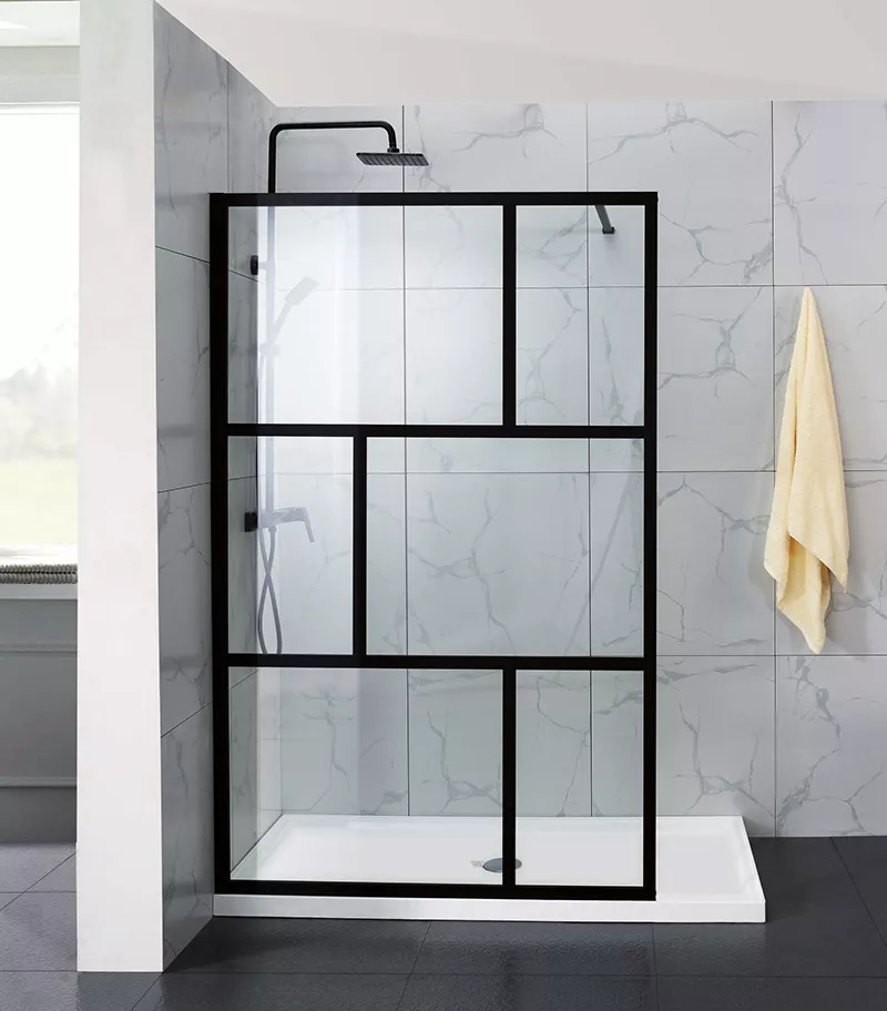 Vince Matt Black Frame Single Panel Shower Screen