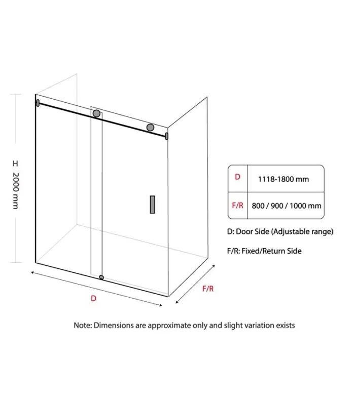 Milano Fittings L Shape Frameless Shower Screen Top Round Rod specification