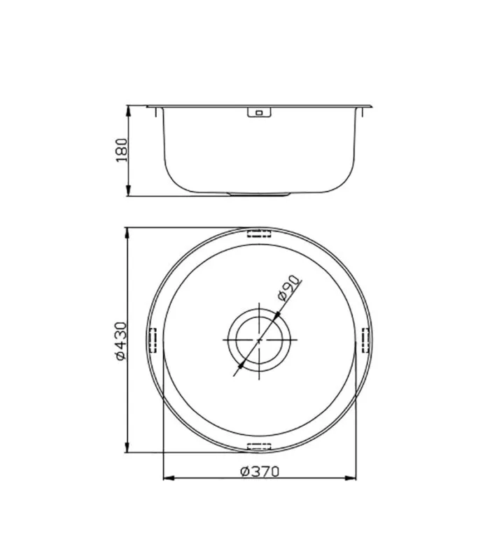 Cora 430mm Round Stainless Steel Sink - Specification