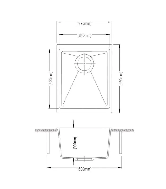 Arete 370mm Granite Sink - Specification