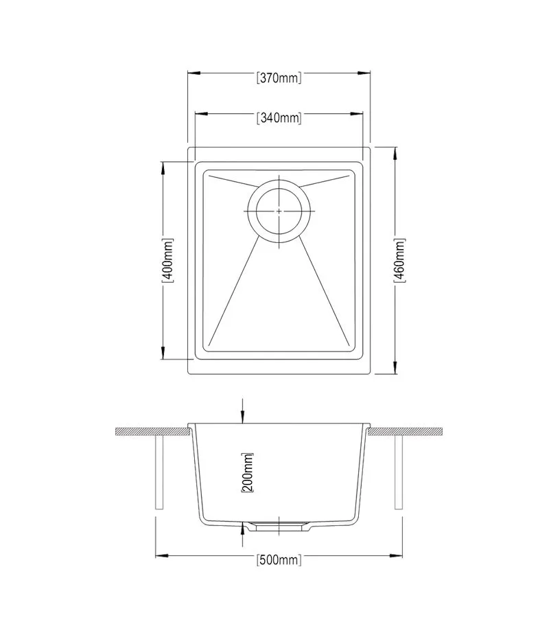 Arete 370mm Granite Sink - Specification