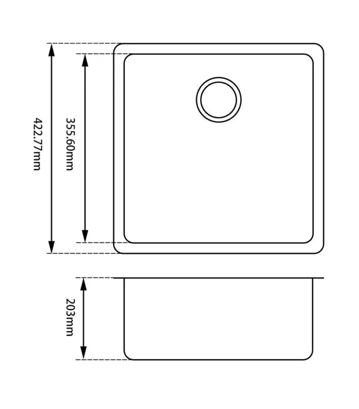 Arete 422mm Squre Granite Sink - Specification