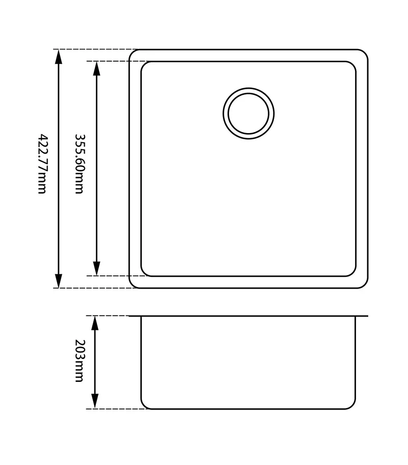 Arete 422mm Squre Granite Sink - Specification