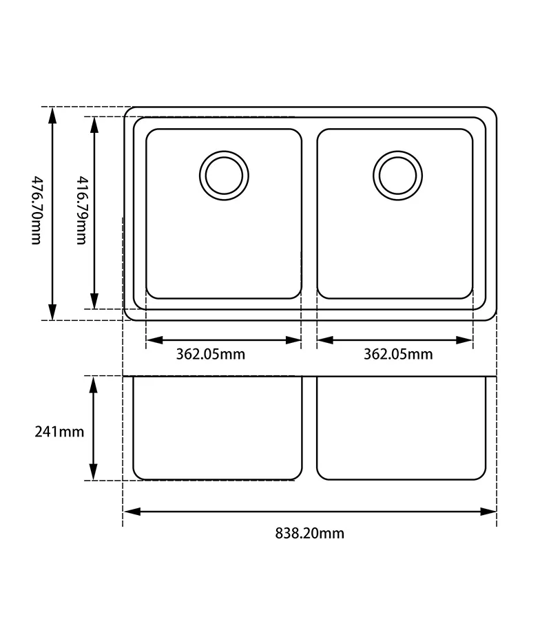 Arete 838mm Granite Double Bowl Undermount Sink - Specification