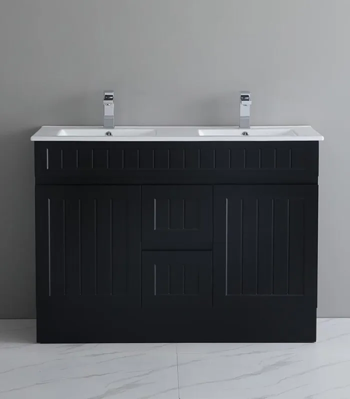 Acacia Shaker Matt Black 1200mm Double Bowls PVC Freestanding Vanity With Kickboard