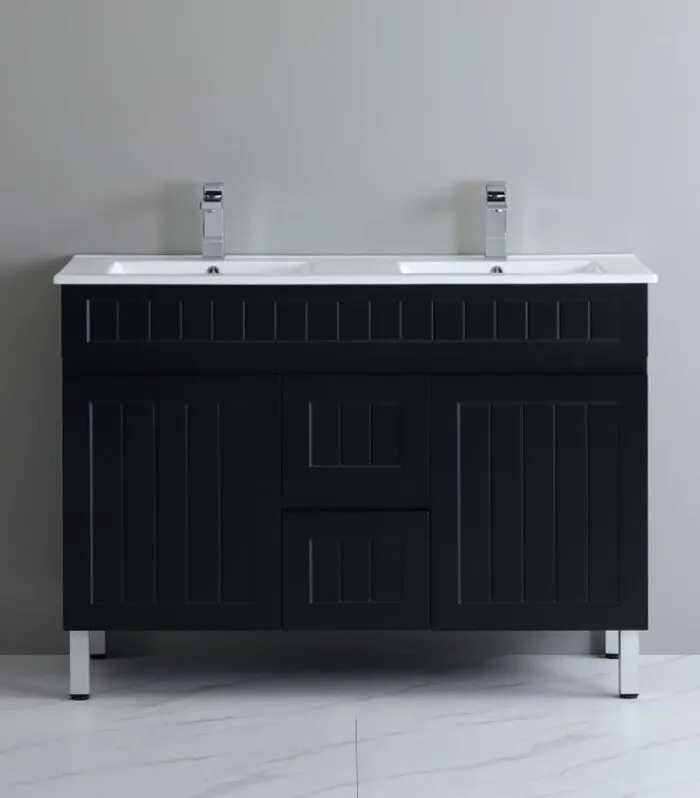Acacia Shaker Matt Black 1200mm Double Bowls PVC Freestanding Vanity With Legs