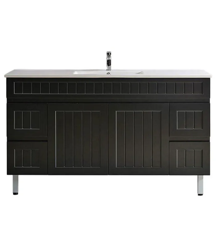 Acacia Shaker Matt Black 1500mm Single Bowl PVC Freestanding Vanity AC154L MB CT