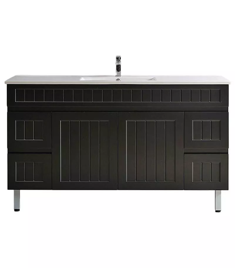 Acacia Shaker Matt Black 1500mm Single Bowl PVC Freestanding Vanity AC154L MB CT