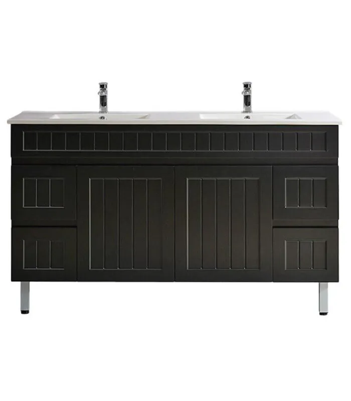Acacia Shaker Matt Black 1500mm Double Bowls PVC Freestanding Vanity AC154L MB DBCT