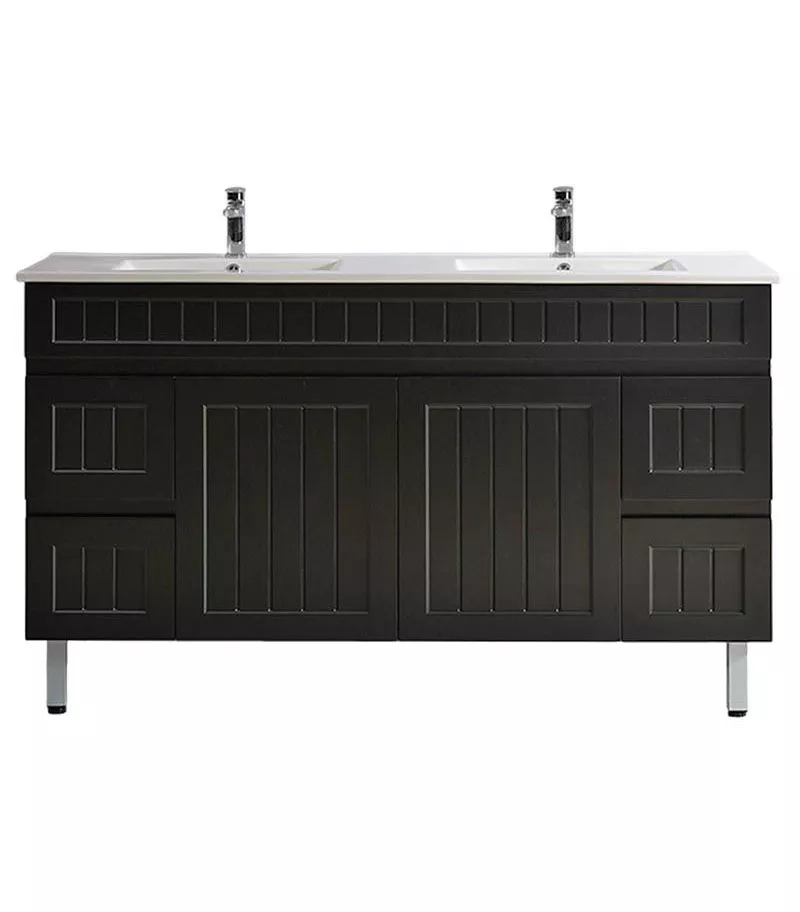 Acacia Shaker Matt Black 1500mm Double Bowls PVC Freestanding Vanity AC154L MB DBCT
