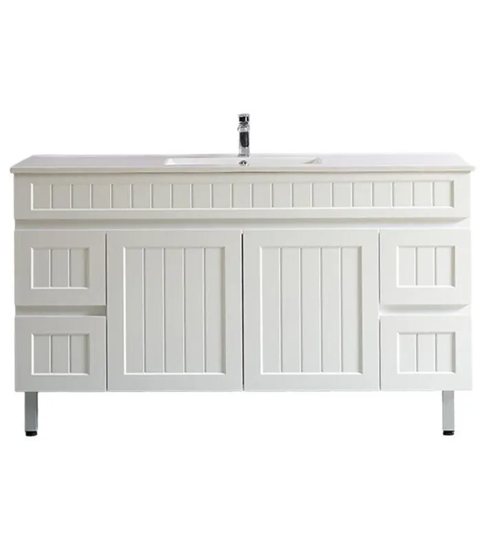 Acacia Shaker Matt White 1500mm Single Bowl PVC Freestanding Vanity AC154L MW CT