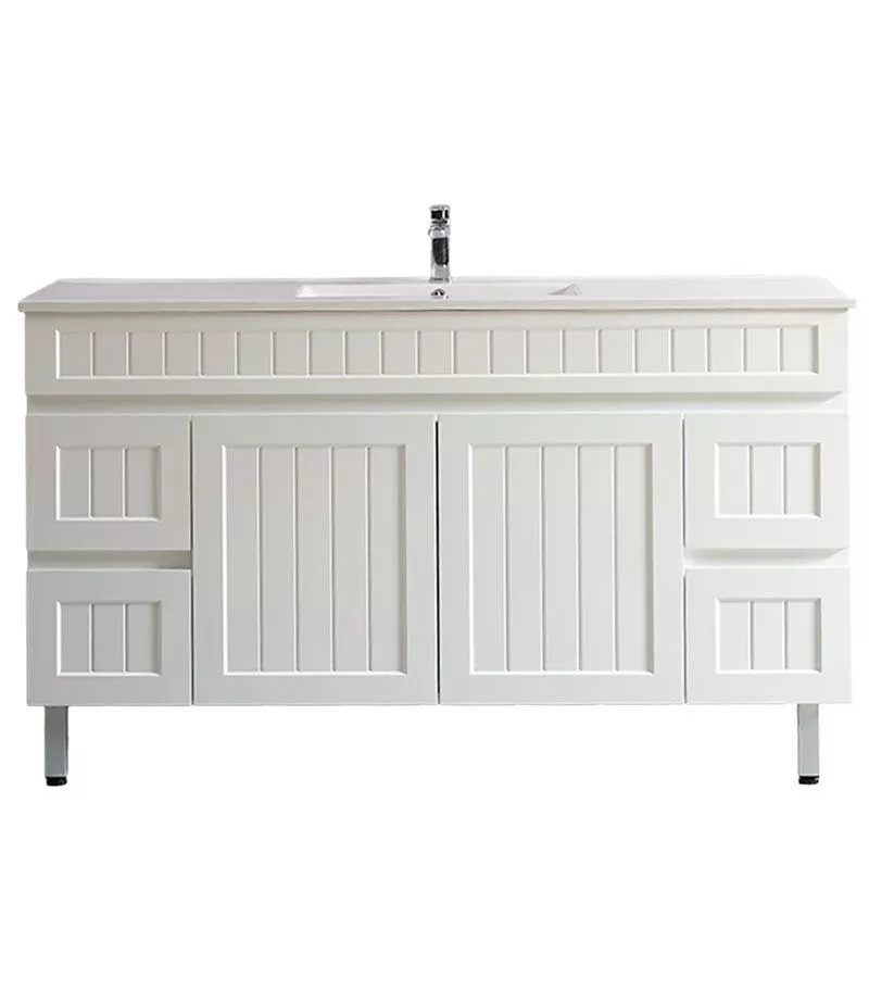 Acacia Shaker Matt White 1500mm Single Bowl PVC Freestanding Vanity AC154L MW CT