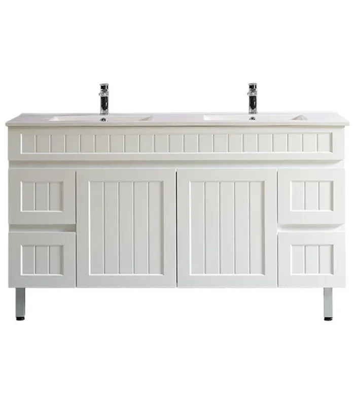 Acacia Shaker Matt White 1500mm Double Bowls PVC Freestanding Vanity AC154L MW DBCT