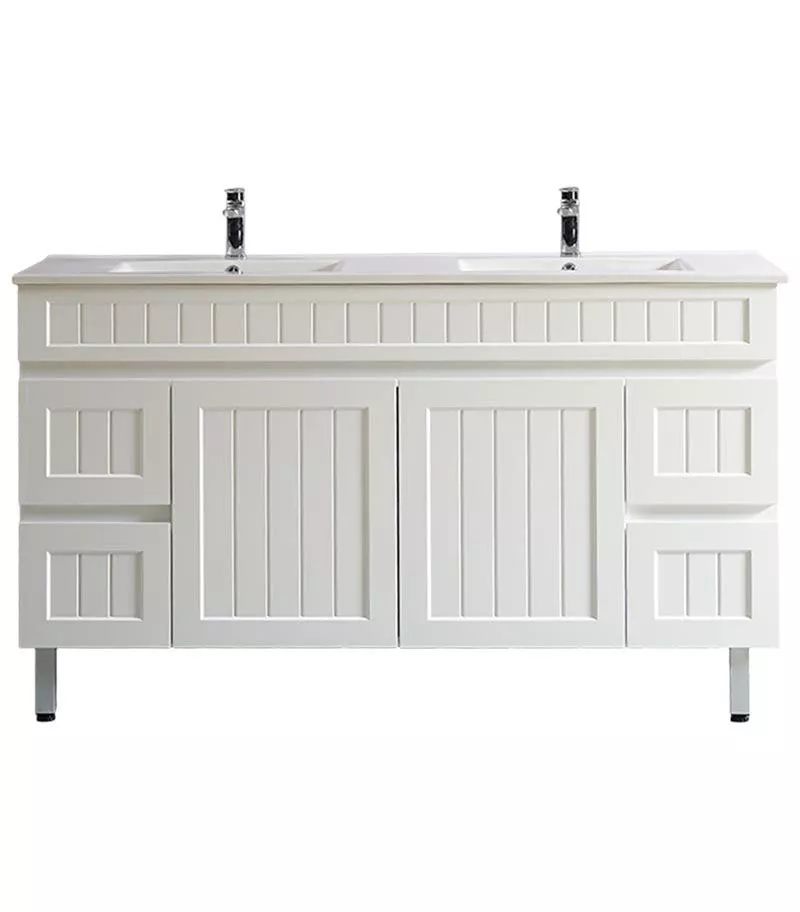 Acacia Shaker Matt White 1500mm Double Bowls PVC Freestanding Vanity AC154L MW DBCT