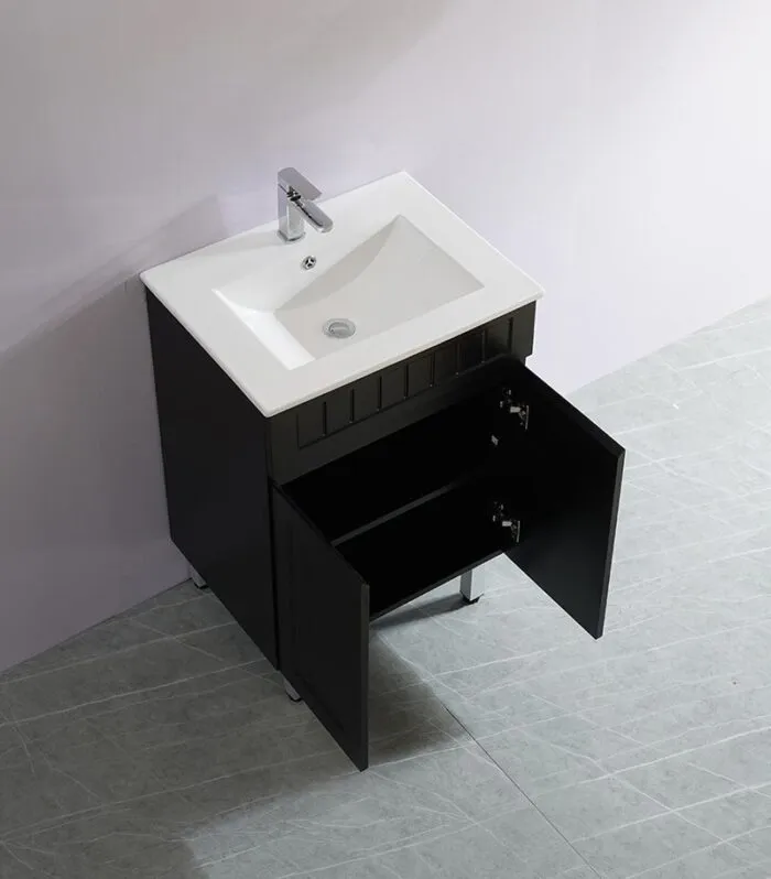 Acacia Shaker Matt Black 600mm PVC Freestanding Vanity Interior View