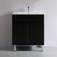Acacia Shaker Matt Black 750mm PVC Freestanding Vanity With Background Acacia Shaker Matt Black 750mm PVC Freestanding Vanity With Background