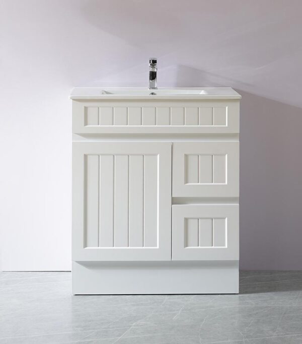 Acacia Shaker Matt White 750mm PVC Freestanding Vanity RH Kickboard