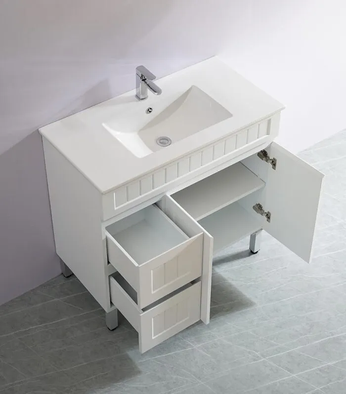Acacia Shaker Matt White 900mm PVC Freestanding Vanity Interior View