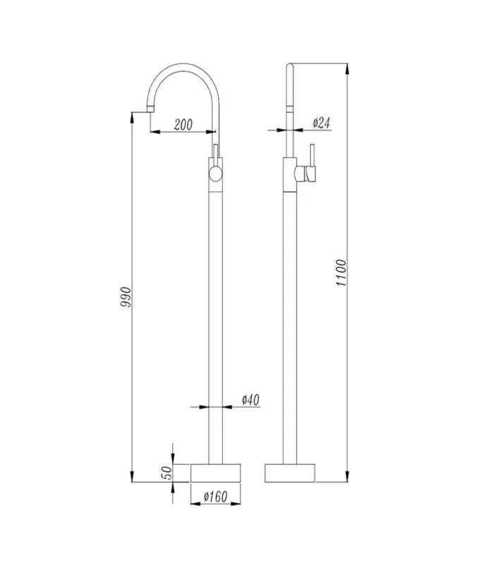 Specification For Pentro Round Freestanding Bath Spout & Mixer