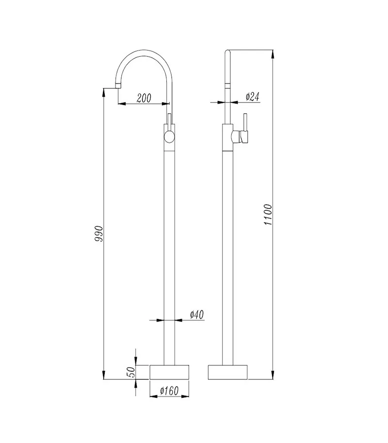 Specification For Pentro Round Freestanding Bath Spout & Mixer