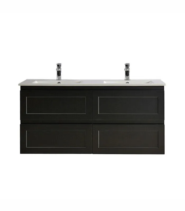 Fremantle Matt Black 1200mm Double Bowls PVC Wall Hung Vanity FMB1221WH DBCT