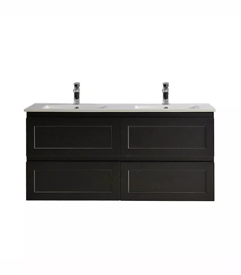 Fremantle Matt Black 1200mm Double Bowls PVC Wall Hung Vanity FMB1221WH DBCT