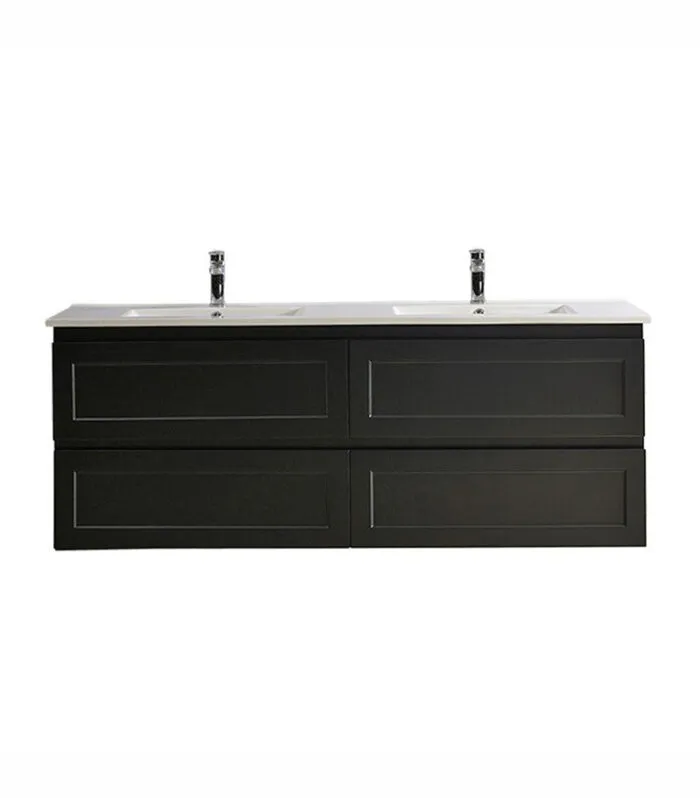 Fremantle Matt Black 1500mm Double Bowls PVC Wall Hung Vanity