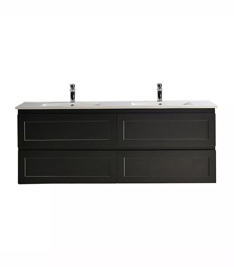 Fremantle Matt Black 1500mm Double Bowls PVC Wall Hung Vanity