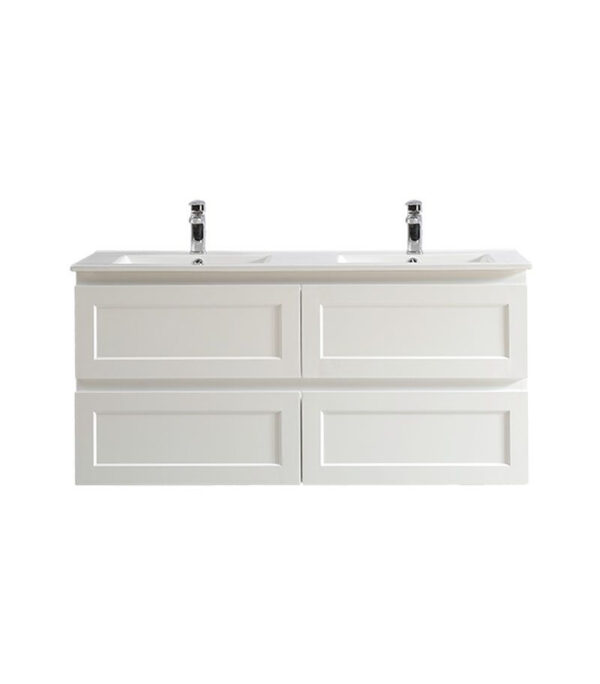 Fremantle Matt White 1200mm Double Bowls PVC Wall Hung Vanity FMW1221WH DBCT