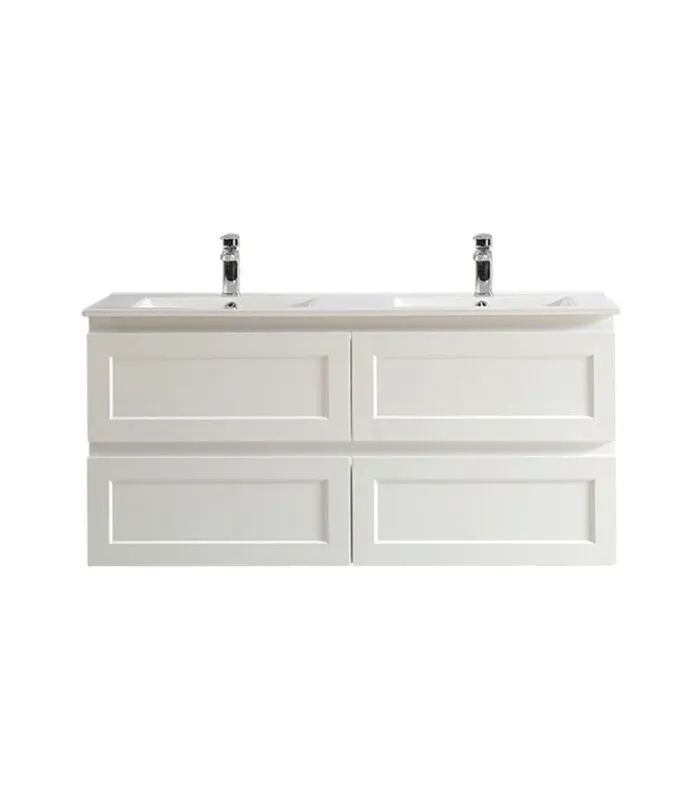 Fremantle Matt White 1200mm Double Bowls PVC Wall Hung Vanity FMW1221WH DBCT