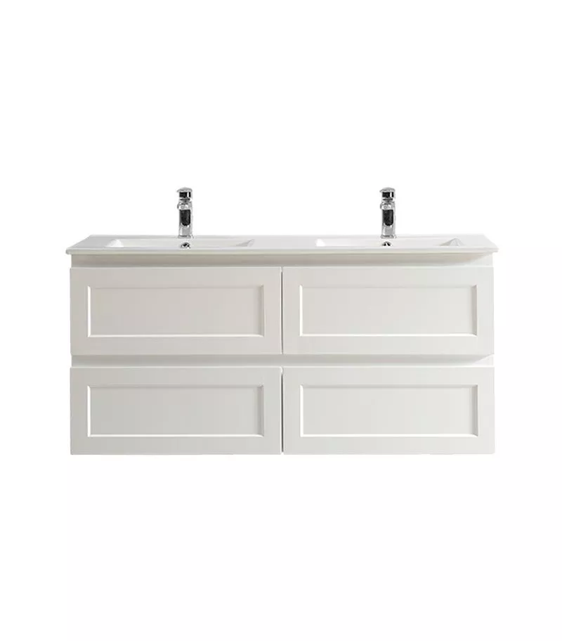 Fremantle Matt White 1200mm Double Bowls PVC Wall Hung Vanity FMW1221WH DBCT