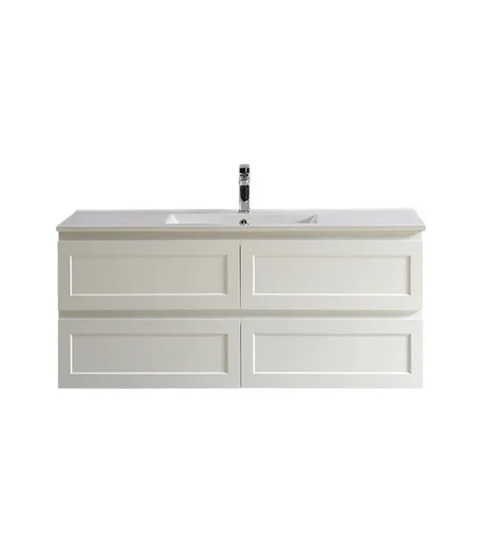 Fremantle Matt White 1200mm Single Bowl PVC Wall Hung Vanity FMW1221WHCT