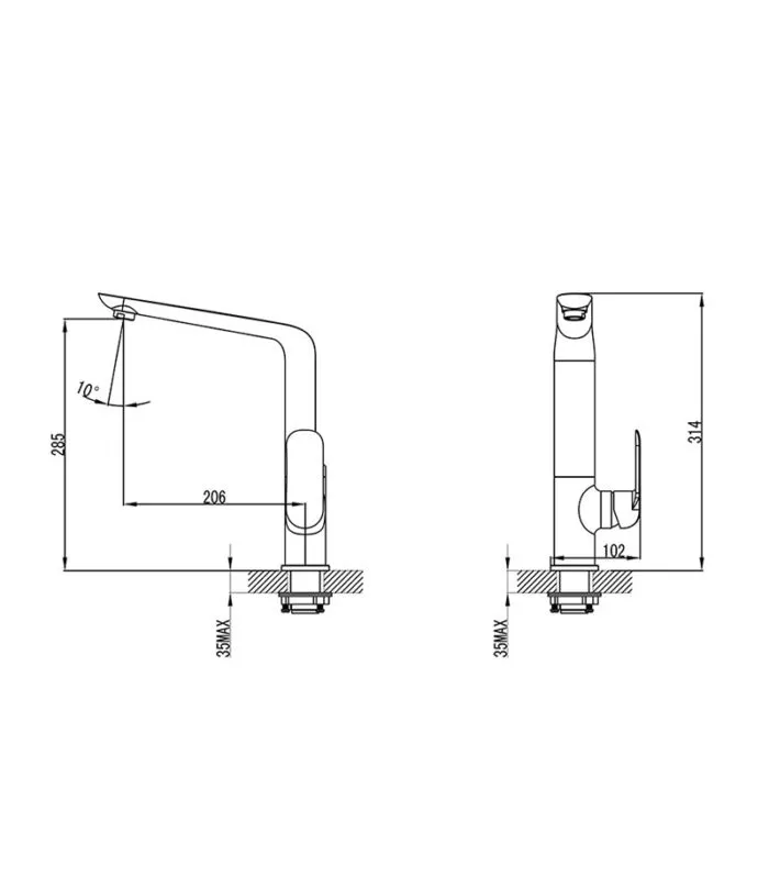 Kara Squareneck Sink Mixer - Specification