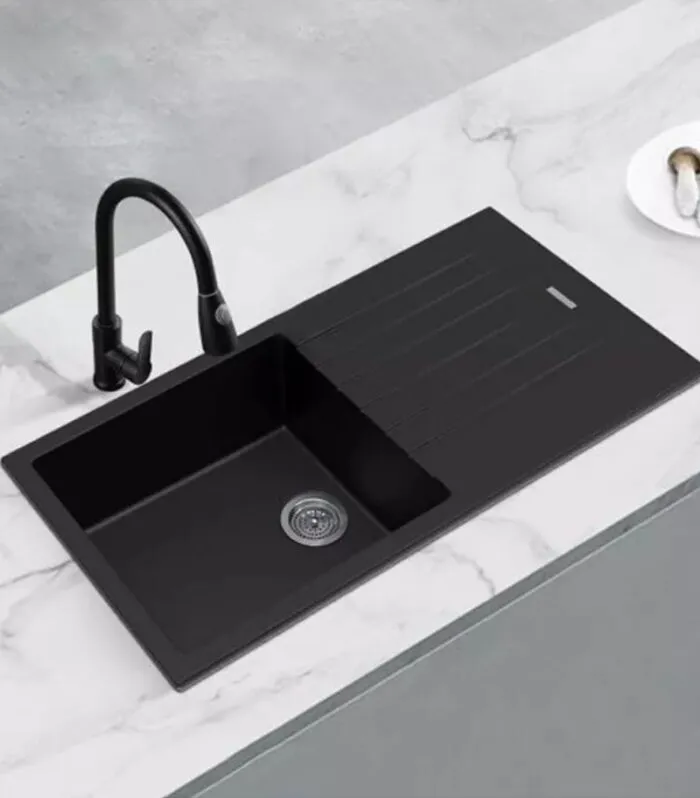 Arete 1000mm Granite Single Bowl Sink with Drainboard - Matt Black | Lifestyle