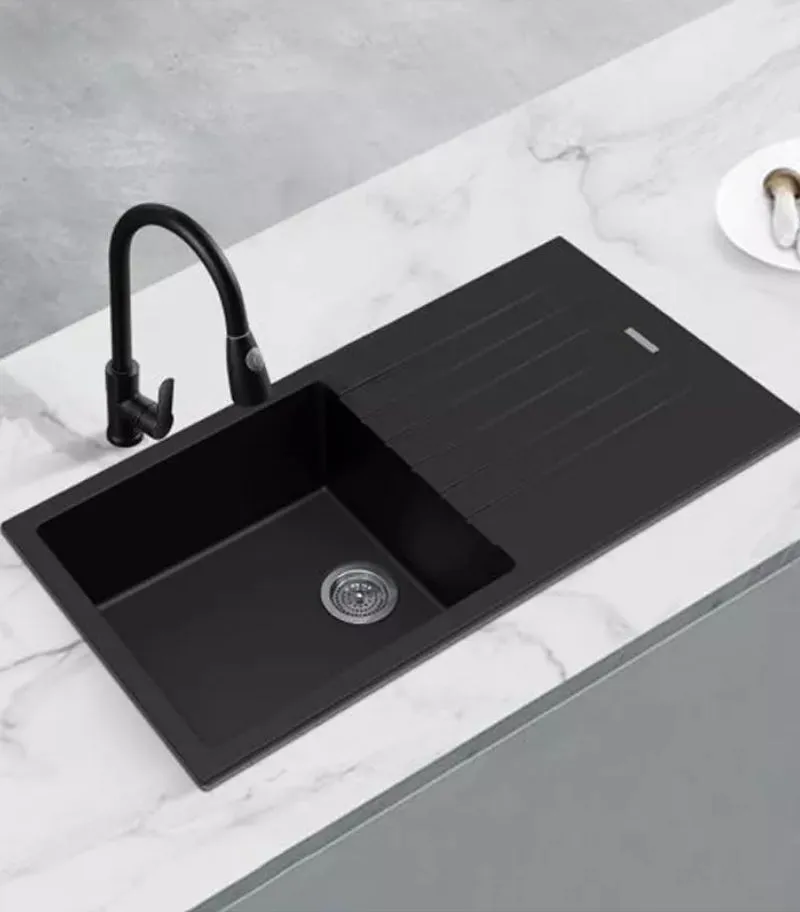 Arete 1000mm Granite Single Bowl Sink with Drainboard - Matt Black | Lifestyle