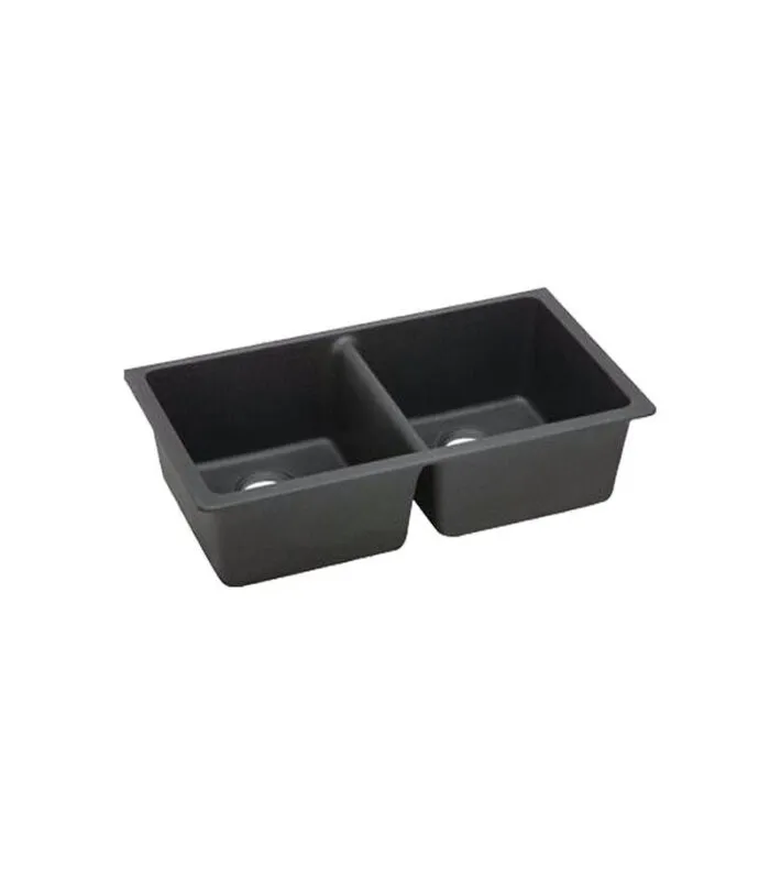 Arete 838mm Granite Double Bowl Undermount Sink - Matt Black