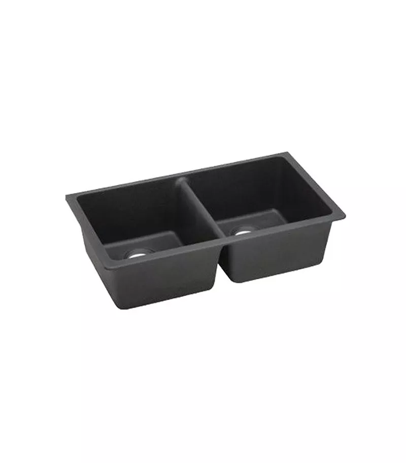 Arete 838mm Granite Double Bowl Undermount Sink - Matt Black