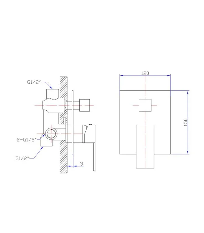 Rosa Wall Mixer with Diverter - Specification