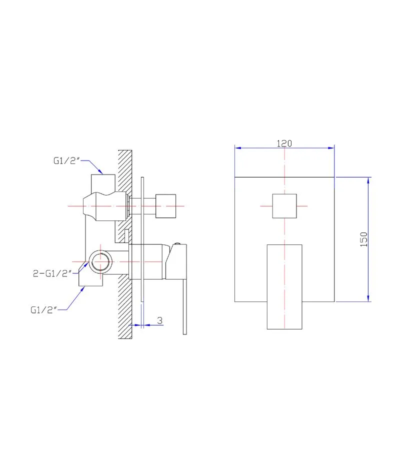 Rosa Wall Mixer with Diverter - Specification