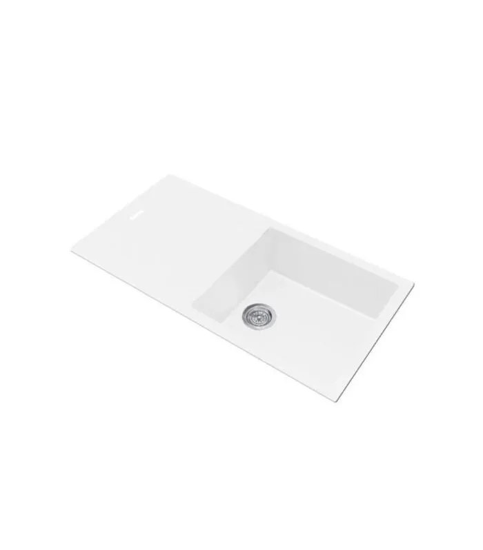 Arete 1000mm Granite Single Bowl Sink with Drainboard - Matt White